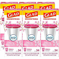 Glad Odorshield Small Drawstring Trash Bags Cherry Blossom - Small Size - 4 gal Capacity - 18" Length x 17" Width - Drawstring Closure - Pink - Garbage, Kitchen, Bedroom, Bathroom - 34/Box - 6 / Carton (79274CT) Glad Odorshield Small Drawstring Trash Bags Cherry Blossom - Small Size - 4 gal Capacity - 18" Length x 17" Width - Drawstring Closure - Pink - Garbage, Kitchen, Bedroom, Bathroom - 34/Box - 6 / Carton (79274CT)