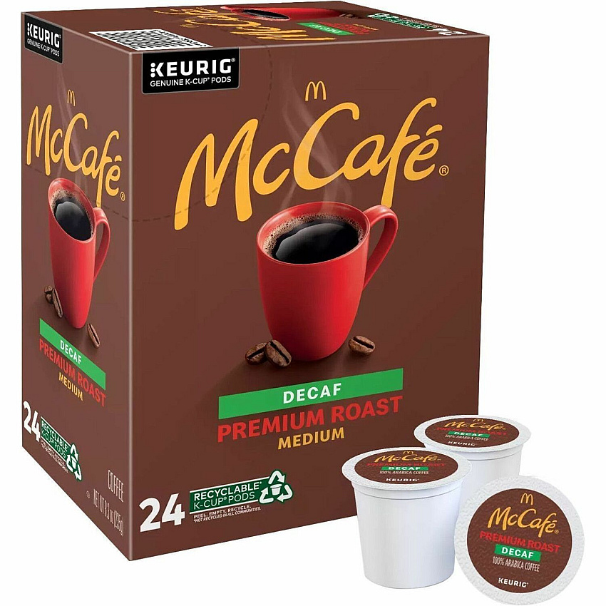McCafe K-Cup Decaf Premium Roast Coffee Compatible with Keurig K-Cup Brewer - Medium - 24 K-Cup - K-Cup - Premium Roast, Arabica - Decaffeinated - 4 / Carton (8044CT)