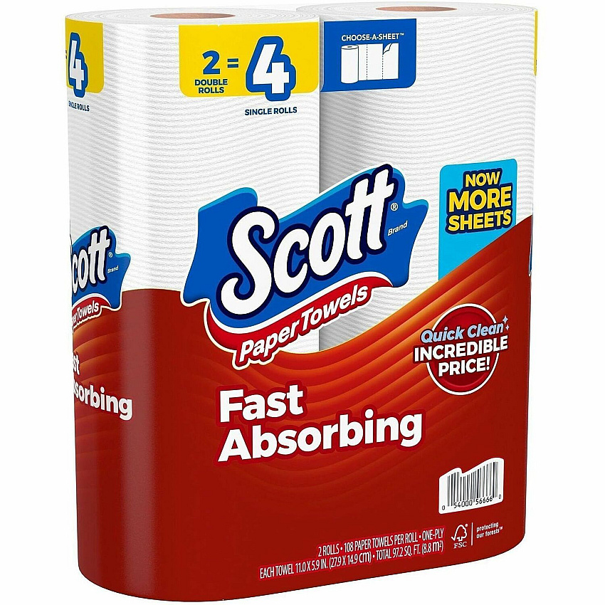 Scott Choose-A-Sheet Paper Towels 108 Sheets/Roll - White - PaperRoll - 108 Sheets/Roll - 12 / Carton (56666CT)