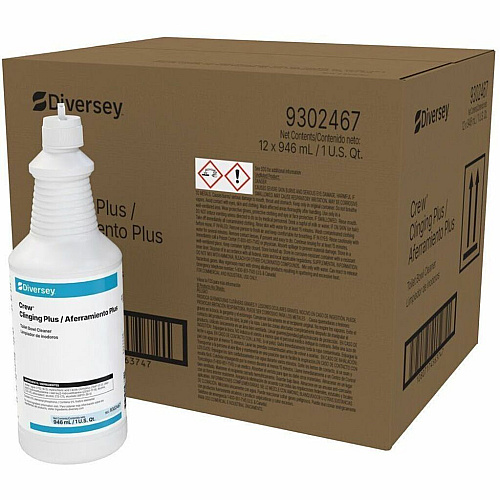 Diversey Crew ClingingPlus Toilet Bowl Cleaner For Multipurpose - Ready-To-Use - Liquid - 32 fl oz (1 quart) - 1 to 2 pH - Acidic, Citrus Scent - Recommended For: Stain Remover, Odor Remover - Deodorize - Green - 12 / Carton (9302467)