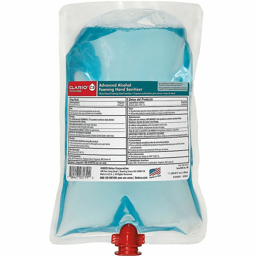 Betco Advanced Hand Sanitizer Foam Refill Citrus Scent - 1.06 quart - Kill Germs - Hand, Skin - Moisturizing - Light Blue - Non-sticky, Residue-free, Non-drying, Anti-irritant - 6 / Carton (795H200CT)
