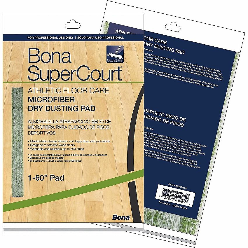 Diversey SuperCourt Microfiber Dusting Pads 60" Width x 5" Depth - Washable, Reusable - MicroFiber - Green - 5 / Pack (AX0003500)