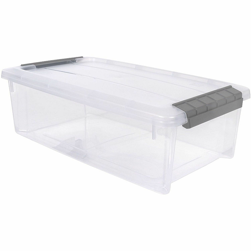 IRIS 6.2 QT Stack-and-Pull Storage Tote External Dimensions: 14.1" Length x 8.1" Width x 4.6" Height - 1.55 gal - Buckle Latch Closure - Stackable - Clear, Gray - For Document - 1 Each (300008)