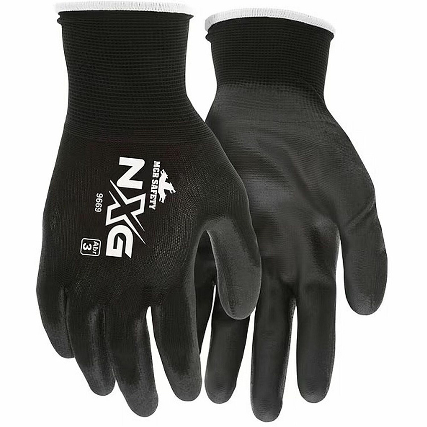 MCR Safety 9669 NXG Gloves Abrasion Protection - X-Small Size - Polyurethane, Spandex - Black - Touchscreen Capable - Environmentally Safe, Sturdy, Ergonomic, Fatigue-free - For Industrial - 12 / Dozen (CRW9669XS)