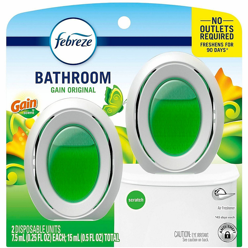 Febreze Small Spaces Disposable Air Fresheners 0.3 fl oz (0 quart) - Gain Original - 45 Day - Long Lasting, Odor Neutralizer - 2 / Pack (05528)