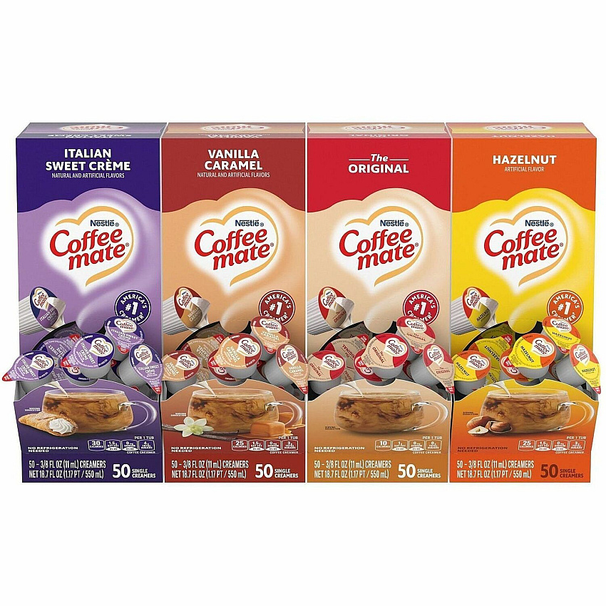 Coffee-mate Coffee mate Liquid Creamer Singles Original, Hazelnut, Italian Sweet Creme, Vanilla Caramel Flavor - 1 Serving - 1 Carton (40283)