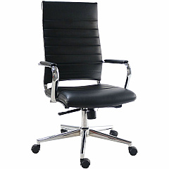 Lorell Tempo Modern High-Back Executive Chair Chrome Frame Material - High Back - Black - Leather, Chrome - Armrest - 1 Each (LLR63220)