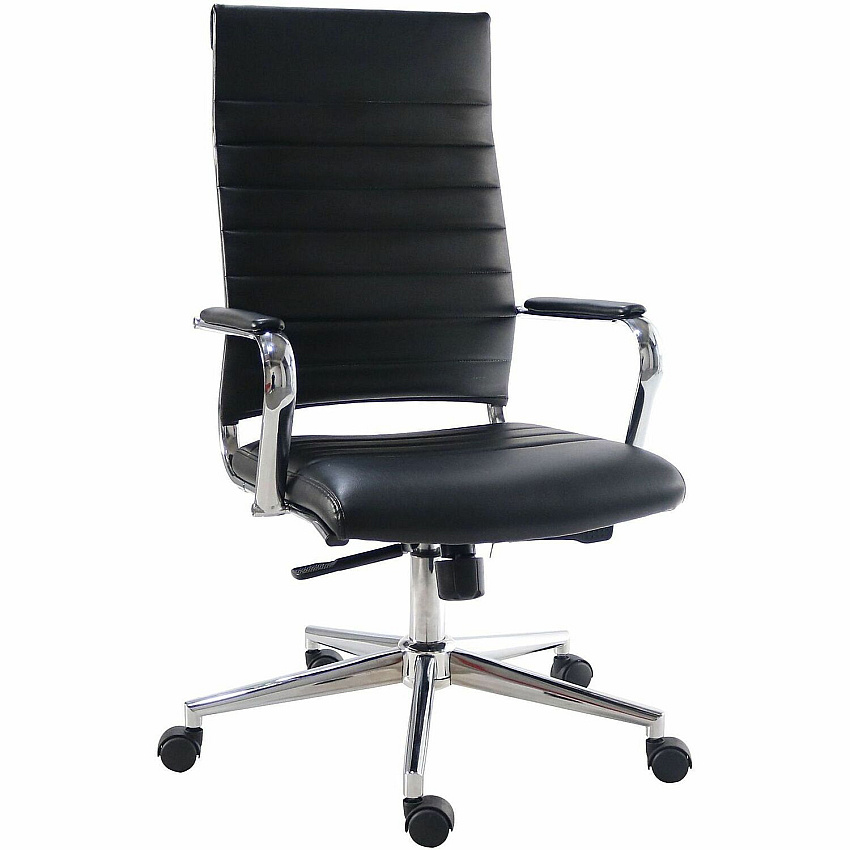 Lorell Tempo Modern High-Back Executive Chair Chrome Frame Material - High Back - Black - Leather, Chrome - Armrest - 1 Each (LLR63220)