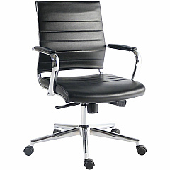 Lorell Tempo Modern Mid-Back Manager Chair Chrome Frame Material - Mid Back - Black - Leather, Chrome - Armrest - 1 Each (LLR63221)