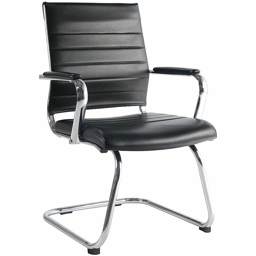 Lorell Tempo Modern Guest Chair Chrome Frame Material - Cantilever Base - Black - Leather, Chrome - Armrest - 1 Each (LLR63222)