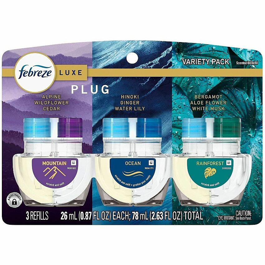 Febreze FadeDefy PLUG Air Freshener 2.63 oz - Mountain, Ocean, Rainforest - 50 Day - Odor Neutralizer - 3 / Pack (16249)
