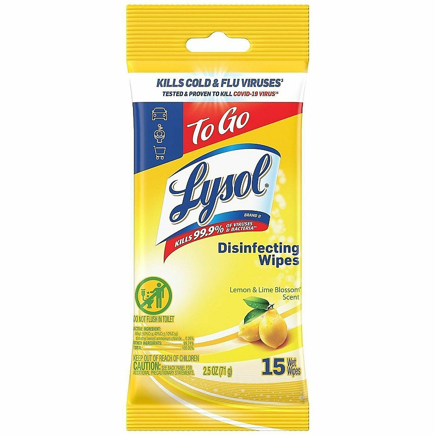 Lysol Disinfecting Wipes For Multi Surface, Multipurpose - Ready-To-Use - Wipe - Lemon, Lime Blossom Scent - Recommended For: Virus Remover, Bacteria Remover, Allergen Remover, Germs Remover, Fungi Remover, Dust Mite Remover, Debris Remover, Pet D (99799)