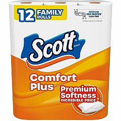 Scott ComfortPlus Toilet Paper 1 Ply - 173 Sheets/Roll - White - Paper, Plush - 12 / Pack (55211)