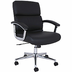 Lorell Vuelo Modern Bonded-Leather Office Chairs Bonded Leather Seat Material - Mid Back - Black - Armrest - 1 Each (LLR20028)
