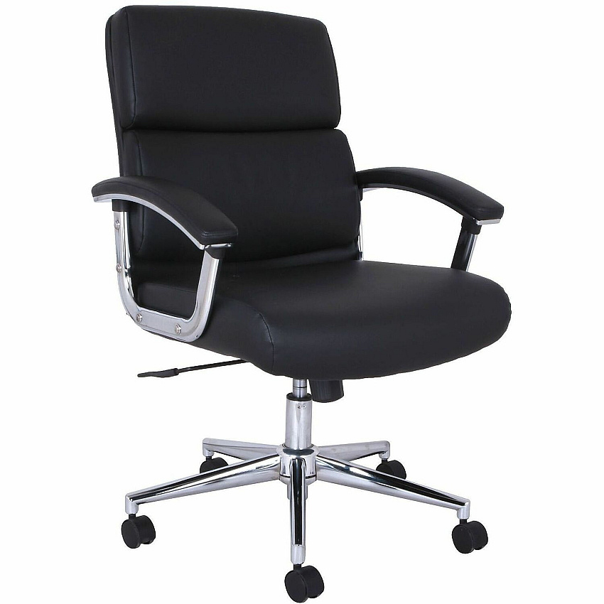 Lorell Vuelo Modern Bonded-Leather Office Chairs Bonded Leather Seat Material - Mid Back - Black - Armrest - 1 Each (LLR20028)