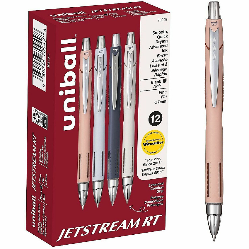 uni-ball uniball™ Jetstream RT Retract Ballpoint Pens 0.7 mm Fine Pen Point - Retractable - Black Ink - Hybrid - Writing, Drawing, Project - 12 / Dozen (70949)