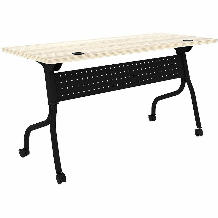 Lorell Modern Elm/Black Flip-Up Training Tables Melamine Top - Black Four Leg Base - 4 Legs - 60" Table Top Width x 23.60" Table Top Depth - 29.50" Height - Training - Assembly Required - Modern Elm - Nylon - Melamine Top Material - Metal Base  (LLR66376)