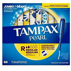 Tampax Pearl Regular Tampons Regular - Plastic Applicator - Anti-leak, Comfortable, Anti-slip, Odor-free, Unscented, Absorbent - 50 / Box (71898)