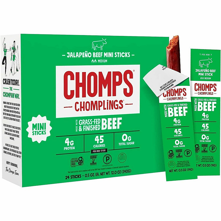 CHOMPS Chomplings Jalepeno Beef Jerky Sticks 0.50 oz - 24 / Pack (LCJ24)
