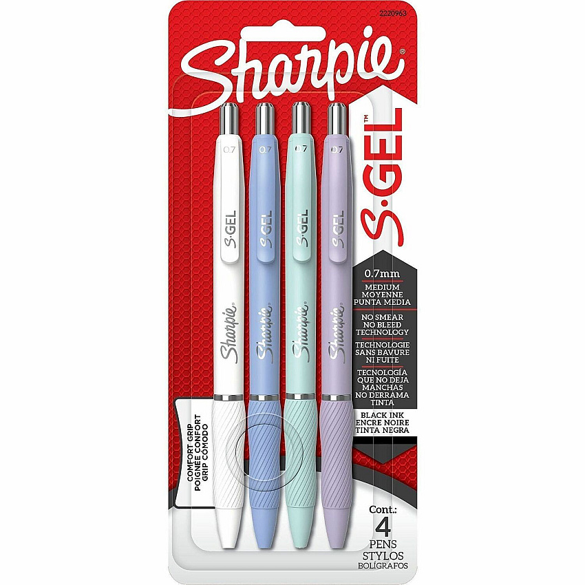 Sharpie S-Gel, Trending Colors, Medium Point (0.7mm) 0.7 mm Medium, Bold Pen Point - Retractable - Black Ink - Gel-based - Assorted Plastic Barrel - Writing, Home, School, Office - 4 / Pack (2220963)