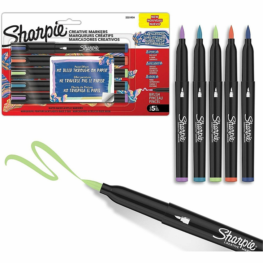Sharpie Creative Markers Earth Tone Ink - Water Based, Acrylic Based - Multipurpose - 5 / Pack (2221934)