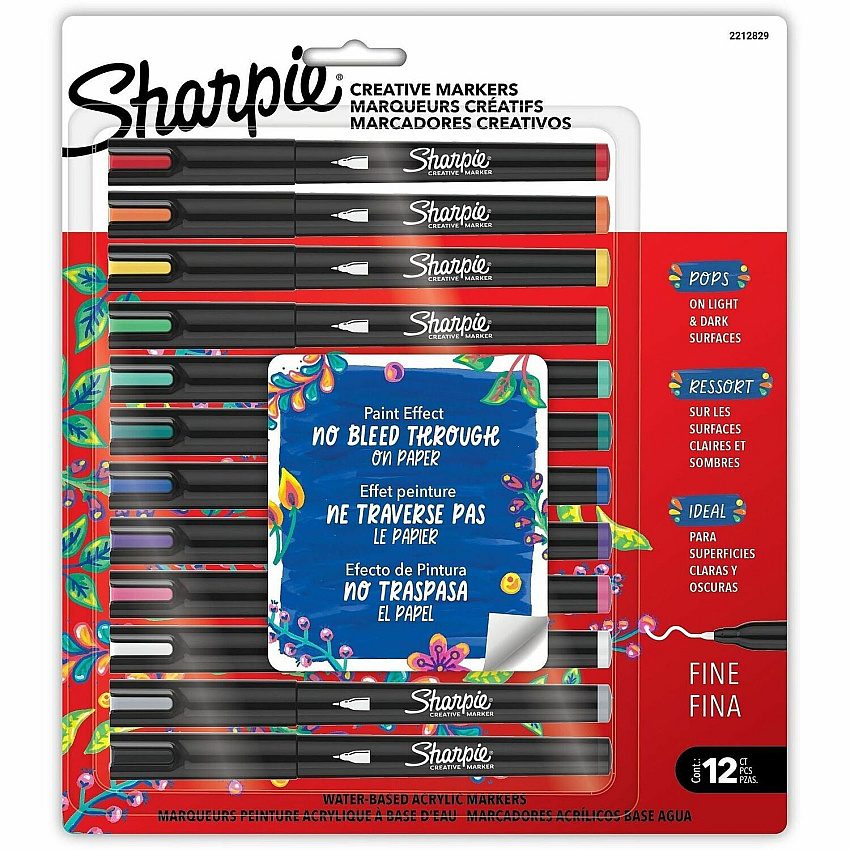 Sharpie Creative Markers Water Based, Acrylic Based - Multipurpose - 12 / Pack (2212829)
