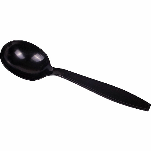 Karat Soup Spoon, Extra Heavy-Weight/BK Soup Spoon - Soup Spoon - Restaurant, Cafeteria - Polystyrene, Plastic - Black - 100/Box - 10 / Carton (U2022B)