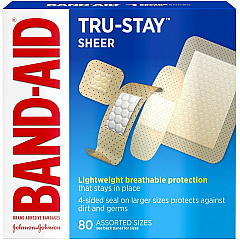 MERCHANDISE BAND-AID Sheer Adhesive Bandages Assorted Sizes - Blue, Red, White - 80 / Box (46691) MERCHANDISE BAND-AID Sheer Adhesive Bandages Assorted Sizes - Blue, Red, White - 80 / Box (46691)