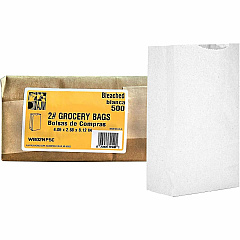 AJM #2 White Paper Grocery Bags #2 - Bleached Kraft - Paper - Grocery, Supplies - Recycled - 500 / Carton (WB02NP5CES)