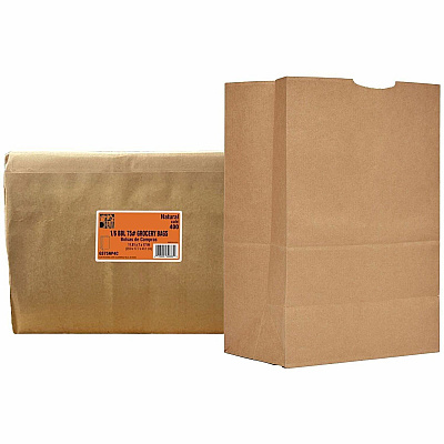 AJM 1/6 BBL #75 Kraft Paper Grocery Sacks 6.72 gal Capacity - Natural Kraft - Paper - Foodservice, Grocery, Supplies - 400 / Carton (GS75NP4CES)