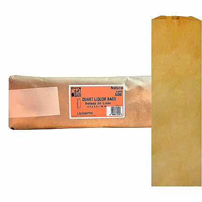 AJM Quart-Size Liquor Bags Natural Kraft - Paper - Bottle, Supplies - Recycled - 500 / Carton (LQ35NP5CES)