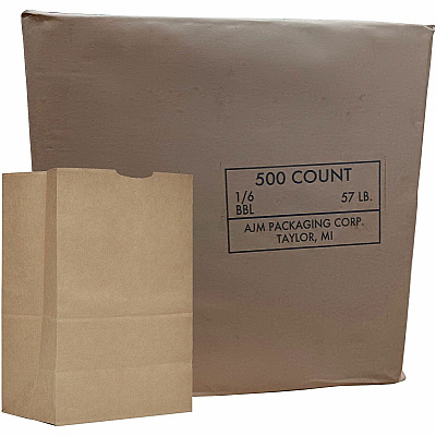 AJM 1/6 BBL #57 Kraft Paper Grocery Sacks #57 - 6.72 gal Capacity - Kraft - Paper - Foodservice, Grocery, Supplies - 500 / Carton (GS57NP5CES)