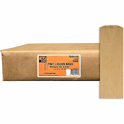 AJM Pint-Size Liquor Bags Natural Kraft - Paper - Bottle, Supplies - Recycled - 500 / Carton (LP35NP5CES)