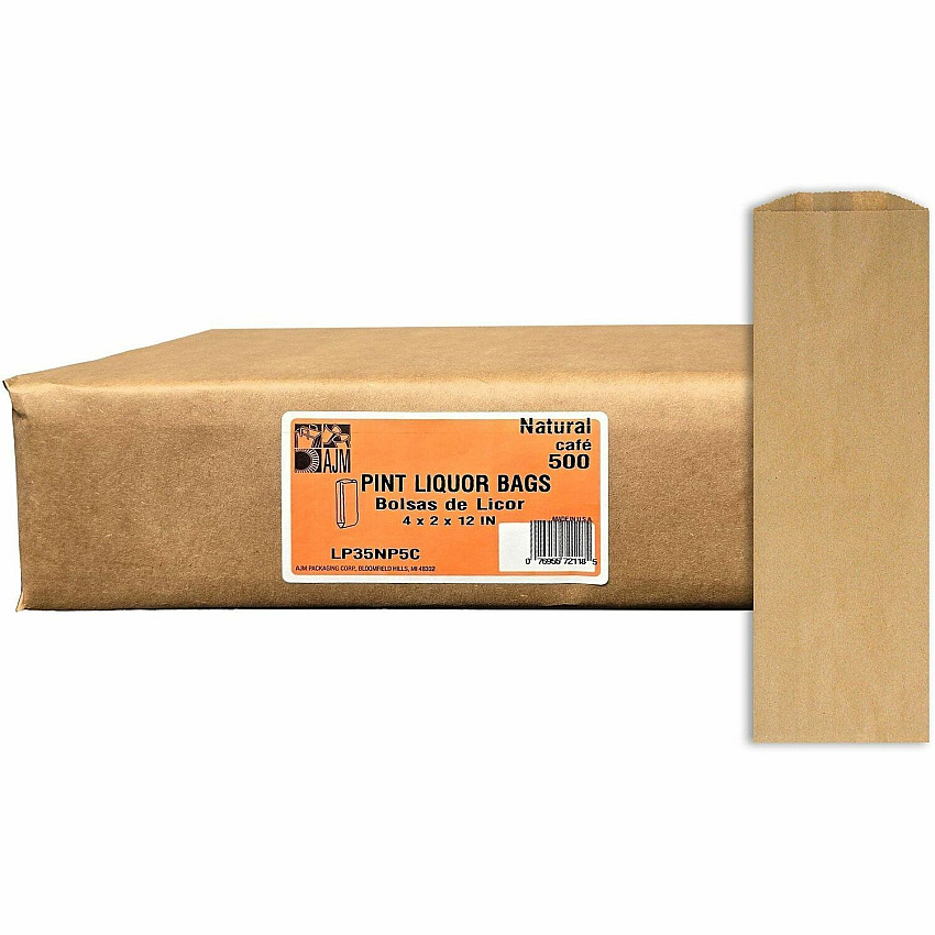 AJM Pint-Size Liquor Bags Natural Kraft - Paper - Bottle, Supplies - Recycled - 500 / Carton (LP35NP5CES)
