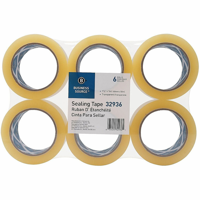 Business Source Heavy-duty Packaging Tape 54.67 yd Length x 1.88" Width x 3.5 mil Thickness - 3" Core - Clear - Poly - Split Resistant, Abrasion Resistant, Moisture Resistant, Dirt Resistant, Dust Resistant - For Packaging, Sealing, Box - 6 / P (BSN32936)