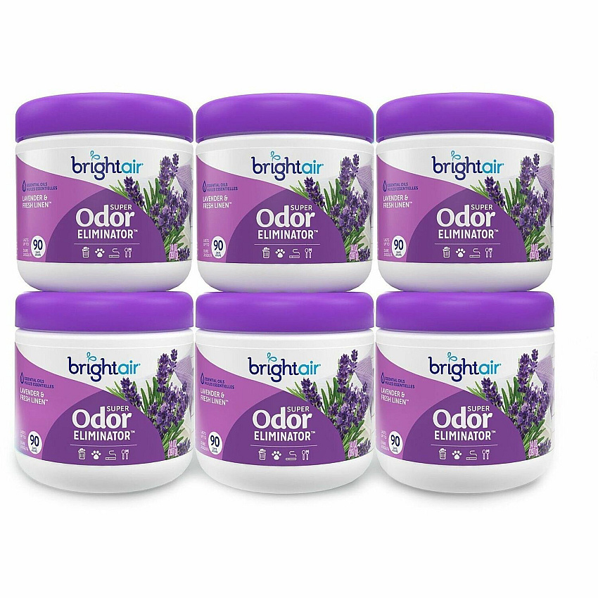 Bright Air Super Odor Eliminator Air Freshener Gel - 14 fl oz (0.4 quart) - Lavender, Fresh Linen - 90 Day - Odor Neutralizer, Phthalate-free, Triclosan-free, BHT Free, Cruelty-free - 6 / Carton (901325CT)