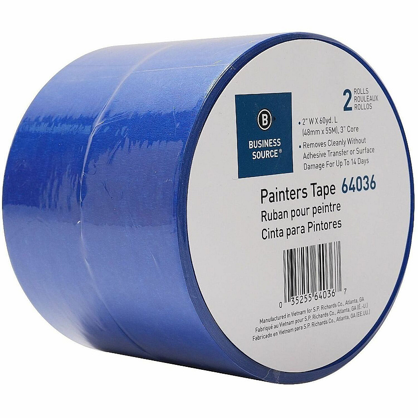 Business Source Multisurface Painter's Tape 60 yd Length x 2" Width x 5.5 mil Thickness - Blue - For Multi Surface, Ceiling, Baseboard, Door, Window, Trim - 2 / Pack (BSN64036)
