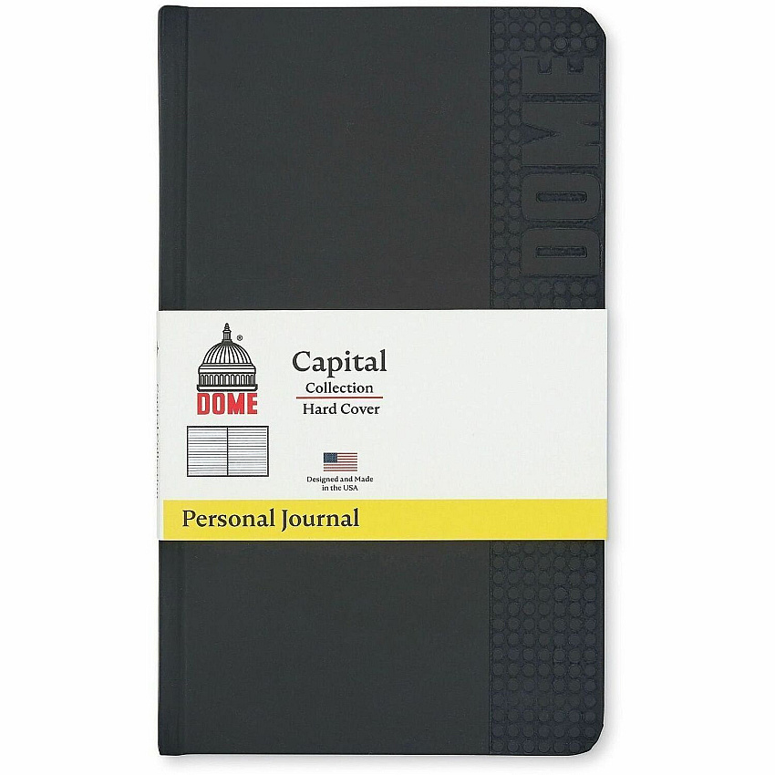 Dome Personal Journal - 5 x 8 Inch Hardcover Black Lined Journal Notebook 192 Pages - 60 lb Basis Weight - 5" x 8" Sheet Size - Bright White Paper - Black Cover - Acid-free Paper, Bleed Resistant, Expandable Pocket, Durable, Hard Cover, Ribbon Mar (30009)