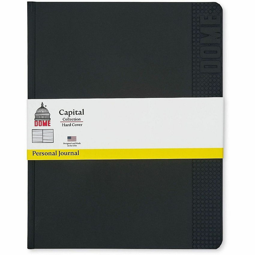Dome Personal Journal - 8 x 10 Inch Hardcover Black Lined Journal Notebook 192 Pages - 60 lb Basis Weight - 8" x 10" Sheet Size - Bright White Paper - Black Cover - Acid-free Paper, Pocket, Bleed Resistant, Expandable Pocket, Eco-friendly, Durable (30013)