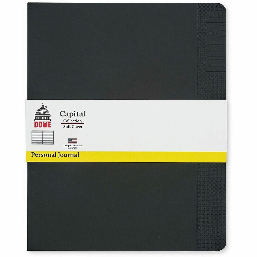 Dome Personal Journal - 8?10 Inch Softcover Black Lined Journal Notebook 192 Pages - 60 lb Basis Weight - 8" x 10" Sheet Size - Bright White Paper - Soft Cover, Acid-free Paper, Pocket, Compact, Flexible Cover, Lightweight, Bleed Resistant, Expand (30012)