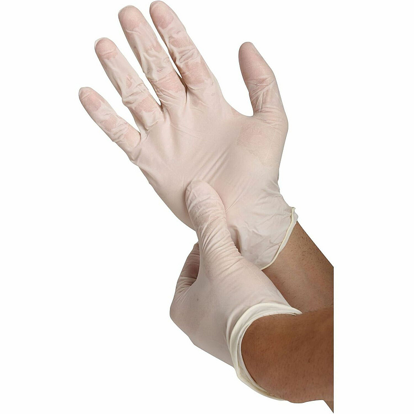 Genuine Joe Powder-Free Latex Work Gloves 4 mil Thickness - Large Size - Latex - White - Powder-free - 100 / Box (GJO15438)