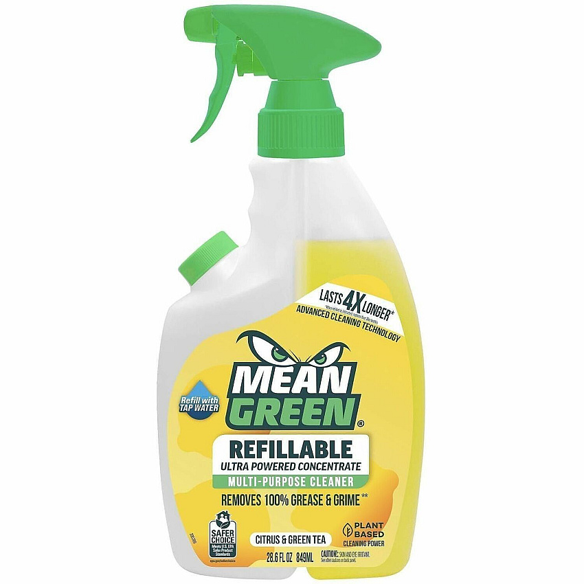 Mean Green Refillable Bathroom Cleaner For Multi Surface, Multipurpose - Concentrate - Spray, Liquid - 28.6 fl oz (0.9 quart) - Citrus & Green Tea Scent - Recommended For: Grease Remover, Grime Remover - Bleach-free, Refillable, Residue-free - Ye (394171)