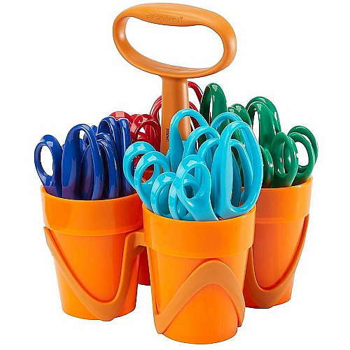 Fiskars Classpack Scissors Caddy with Pointed-Tip Kids Scissors Child - 5" Cutting Length - Left/Right Safety Edge Blade - Pointed Tip - Assorted - 24 / Pack (1071263)