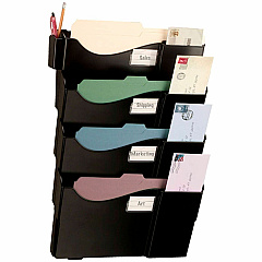 Business Source Grande Central 4-Section Filing System 4 Pocket(s) - 27.50" Height x 16.63" Width x 4.75" Depth - Expandable, Removable, Labeling Area, Durable - Black - Plastic - 4 / Pack (BSN08137)