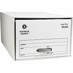 Business Source Drawer Storage Boxes Media Size Supported: Legal - Heavy Duty - Stackable - Plastic - White - For Stacking, Storage, File - Recycled - 6 / Carton (BSN85301)