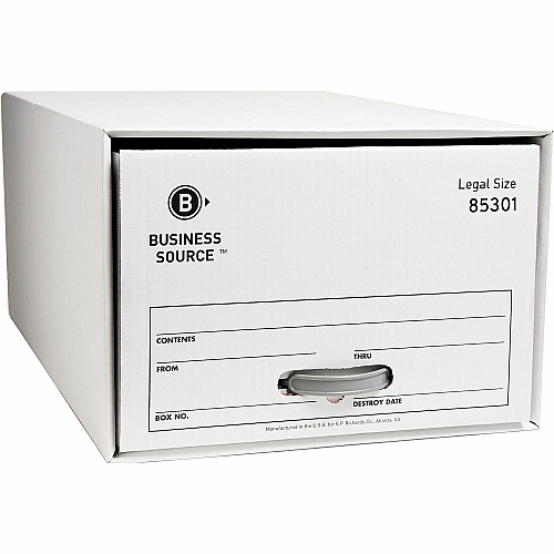 Business Source Drawer Storage Boxes Media Size Supported: Legal - Heavy Duty - Stackable - Plastic - White - For Stacking, Storage, File - Recycled - 6 / Carton (BSN85301)