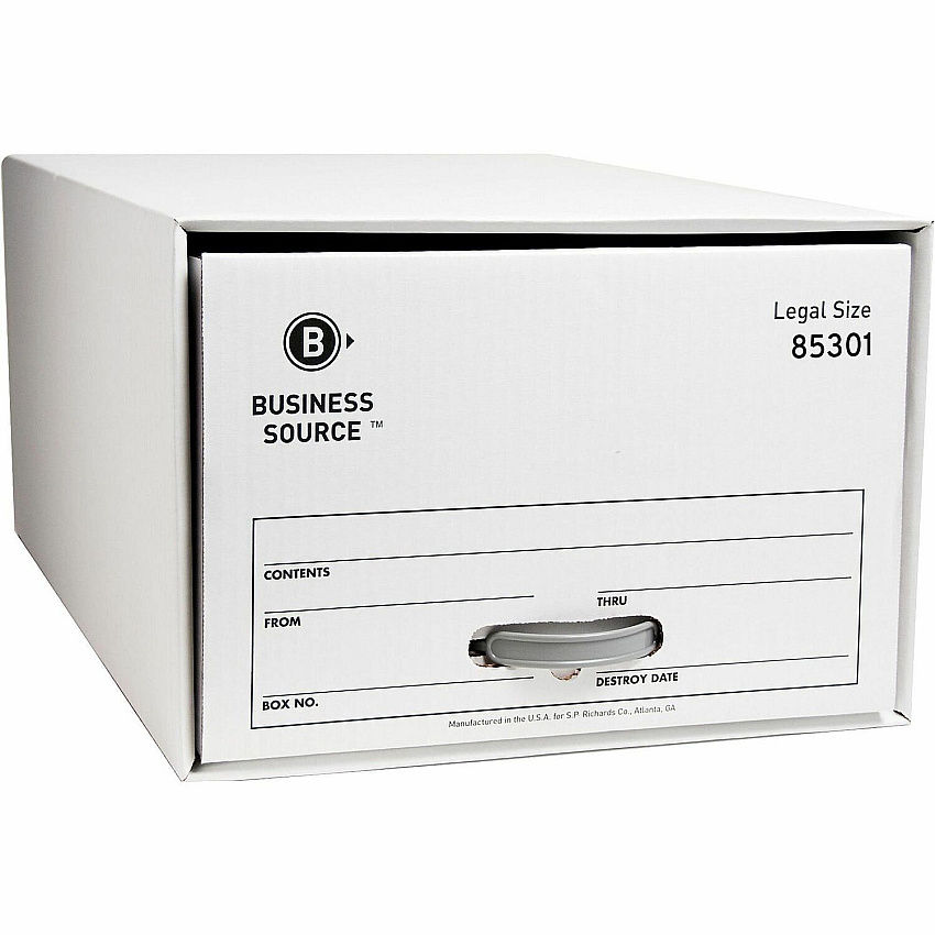 Business Source Drawer Storage Boxes Media Size Supported: Legal - Heavy Duty - Stackable - Plastic - White - For Stacking, Storage, File - Recycled - 6 / Carton (BSN85301)