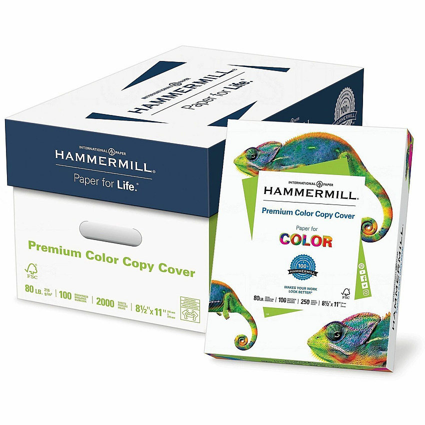 Hammermill Premuim Color Copy Cover Paper 100 Brightness - Letter - 8 1/2" x 11" - 80 lb Basis Weight - Ultra Smooth - Durable, Jam-free, Acid-free - White - 250 Sheets per Ream - 8 / Carton (120023CT)