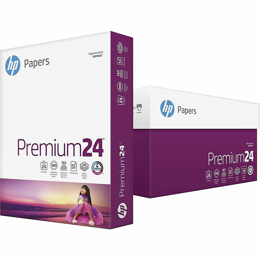 HP Premium Paper Letter - 8 1/2" x 11" - 24 lb Basis Weight - Smooth - Double-sided, Heavyweight, Jam-free, Acid-free - White - 500 Sheets per Ream - 10 / Carton (112400CT)