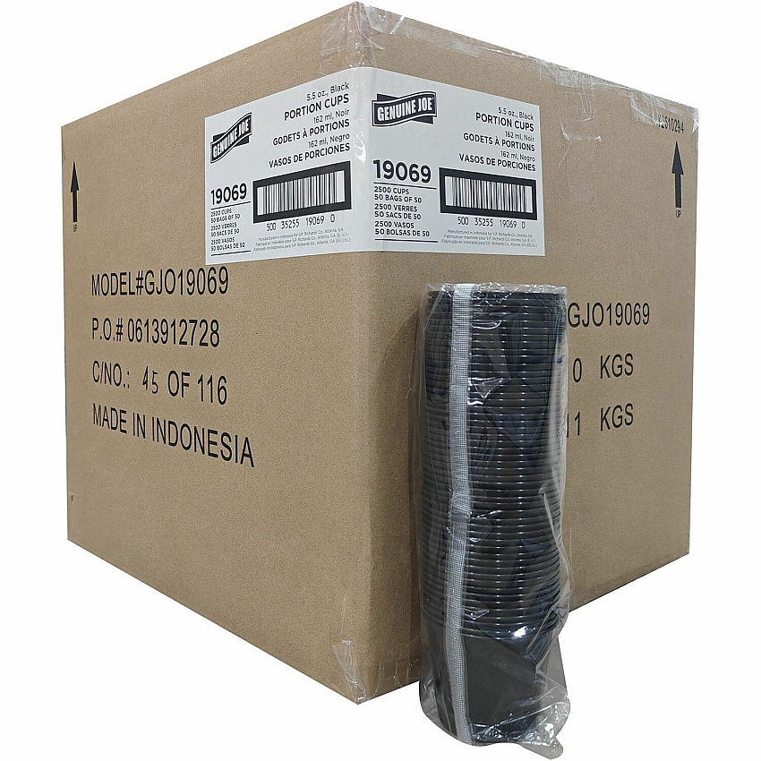 Genuine Joe 5.5oz Portion Cups 5.50 fl oz - Leak Proof Closure - Black - 50 / Carton (GJO19069)